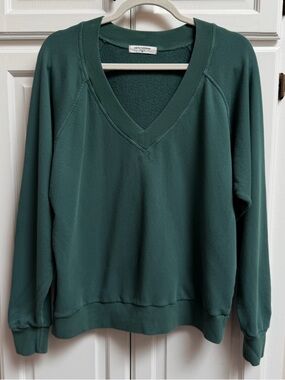 Perfectwhitetee Sinead French Terry V-Neck Sweatshirt Green Size Medium
